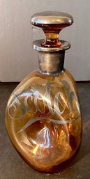 Art Deco Queens Art Pinch Sided Glass-decanter With Silver Overlay