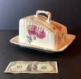 Antique Hand Decorated Porcelain German  Covered Cheese Plate