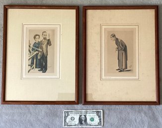 2 Antique Historical Spy Prints  Framed And Under Glass Of Pierre/Marie Curie & Sir James Paget