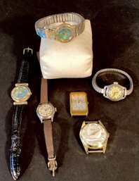Mid Century Group Of 6 Watches: 4 With Bands And 2 Without Bands