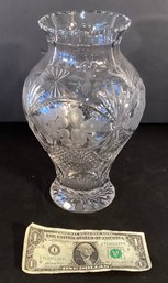 Antique American Intaglio Cut Glass Vase Grapes Intaglio Design