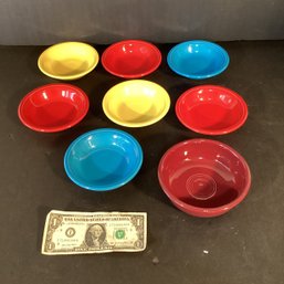 Eight  Marked Fiesta Ware Dishes In Cherry Red, Yellow, & Azure  Blue