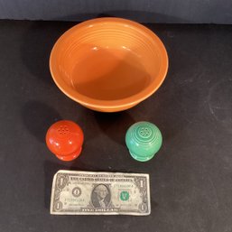 Mid Century  Fiesta Ware Salt & Pepper Shakers And Small Serving Bowl