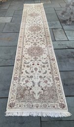 Hand Made  Wool Rug Runner 102 X 28 Neutral Tones