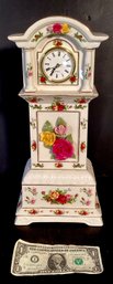Discontinued Royal Albert Porcelain Grandfather Style Clock With Quartz  Setting