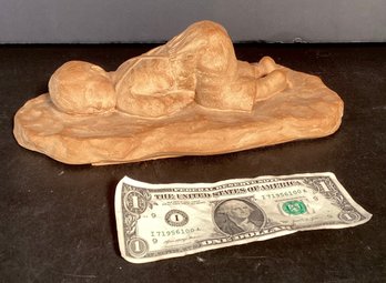 Vintage 1974 Terra Cotta Washed Composition: Afternoon Nap By Cornelia H. Burns