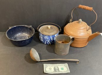 Lot Of Antique Tin, Copper & Enamel Ware