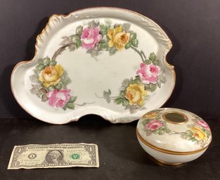 Antique Limoges Tray With Bijoux  Hair Receiver Box With Lid Opening