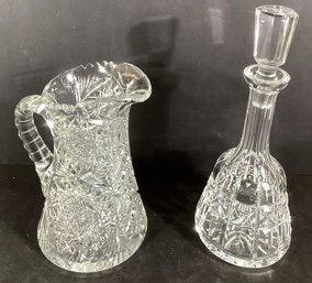 Crystal Decanter From Waterford Glass Co., And Crystal Pinwheel Pitcher