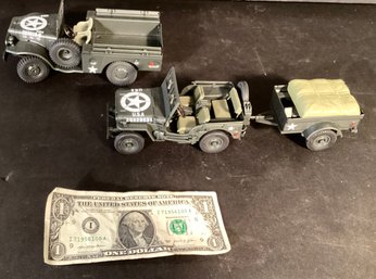Vintage  Diecast, Army Vehicles And Trailer With Water/oil Cans