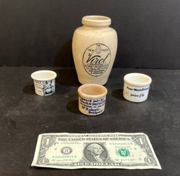 4 Antique Food And Medicine Advertising Crocks