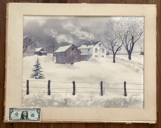 Original Watercolor Of A Winter Day Signed By Artist Kennedy 67