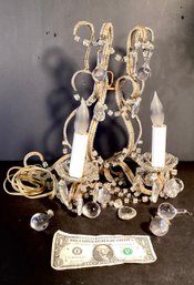 Antique Crystal And Bronze French Candelabra  Wall Sconce