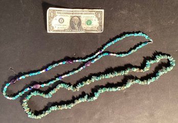 2 Turquoise Chip Opera Length Necklaces