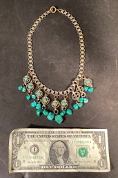 Antique Bookchain Necklace With Turquoise