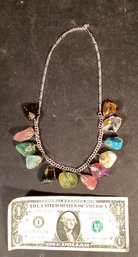 Vintage 18 Silvertone Necklace With 12  Polished:tumbled Stones