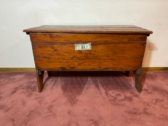 Antique Pine Wood Dough Box With Bootjack Base