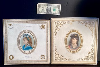 2 Antique Henry Matier & Co. Handkerchief Boxes With Victorian Era Illustrations