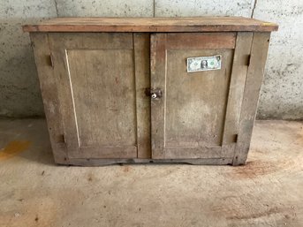 Antique Painted Gray Low Pine Cupboard
