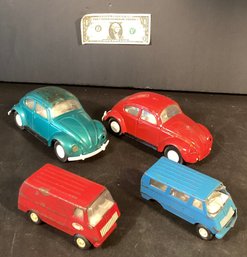 4 Vintage Tonka Volkswagens : 2 Vans & 2 Beetles, Bugs, Cars