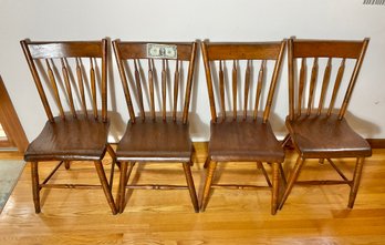Original Set Of 4 Antique Country Arrow Back Dining Chairs