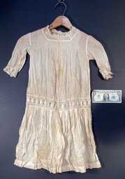 Antique Hand Made Childs Fine Cotton Tatted Lace Collar Dress