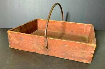 Antique Red Painted Garden Box With Wrought Iron Handle