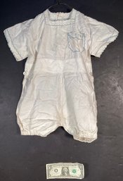 Antique Hand Made Childs Short Play Outfit With F.P Jr. Embroidered On Pocket