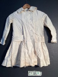 Antique Hand Made Childs Dress With Long Sleeves, Buttons, And Low Belt