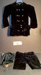 19th Century Boys Midnight Blue-Black Velvet Jacket, Pants, And Velvet Buttoned Boot Covers
