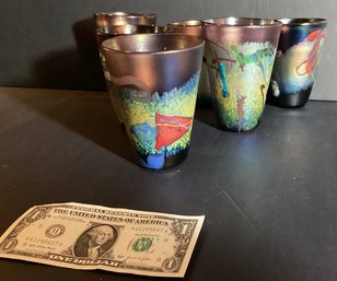 6 Amethyst  Art Glass Tumblers By Famed Artist Bruce Stowell 1995