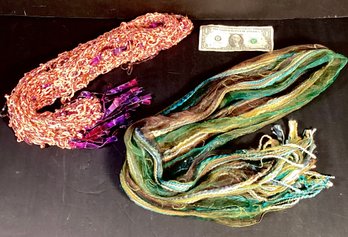 2 Handcrafted Scarves Made With Silk, Chenille, And Wool Yarn