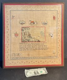 Fine Antique Early American Poem Sampler On Linen & Wool