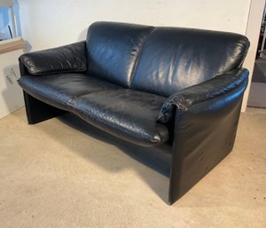 Leolux Mid Century  Black Leather Loveseat