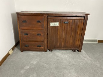 Antique Pine Wainscoting Country Store Counter & Large Pullout Grain Bin