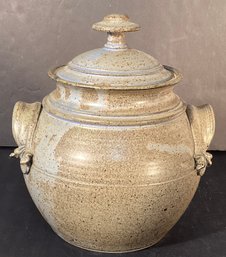 Original Signed Chris Davis Lidded Ceramic Pot With Shell Handles