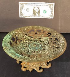 Antique Victorian Bronze-calling Card Tazza With Original Patina