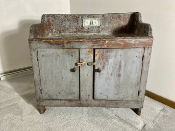 Small Antique Dry Sink In Original Grey/blue Paint