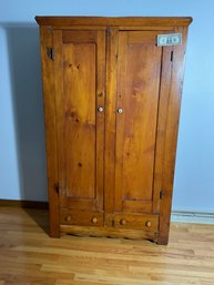 Antique American Pine Two Door Cabinet With Two Drawers