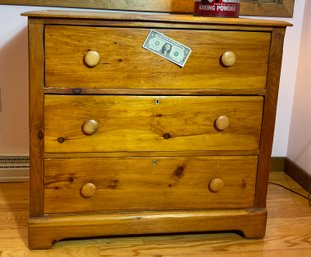 Antique 3 Drawer Refinished  Cottage Pine Chest