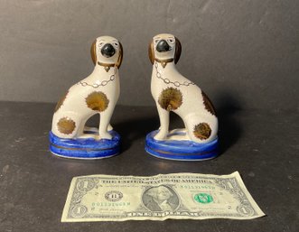 Pair Antique Staffordshire Pottery Spaniel Dogs