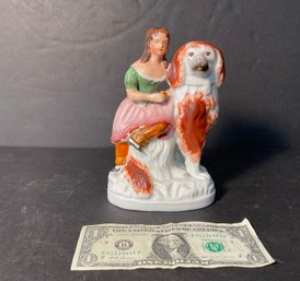 Antique English Staffordshire Cottage Pottery Figure Child With Spaniel