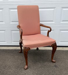 Baker Carved High Back Carved Walnut Queen Anne Arm Chair