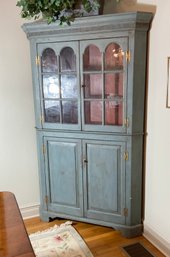 SAWYER Painted Blue Custom Two Piece Corner Cabinet