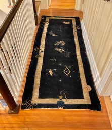 98 X 28 1920s Chinese Blue & Camel Wool Runner