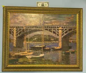 30 X 37 Oil On Canvas  Painting After Claude Monet Bridge Over The Seine France