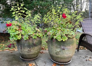Pair Of Vintage Concrete Planters With Sea Life Decoration