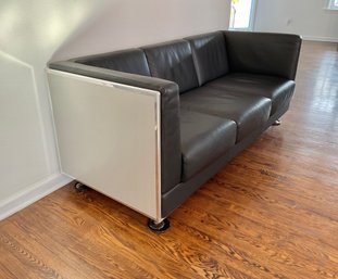 Original Oshinomi Kunihide Leather & Aluminum Sofa For Matteo Grassi Vinterior
