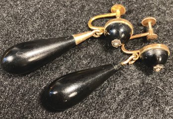 1 Pair Of Antique French Black Onyx And Seed Pearl Screw Back Earrings.
