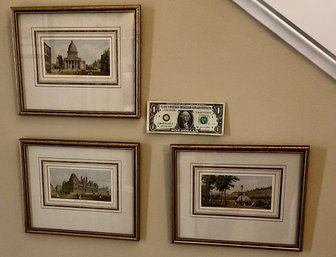 Trio Of Antique English Hand Colored Framed Prints